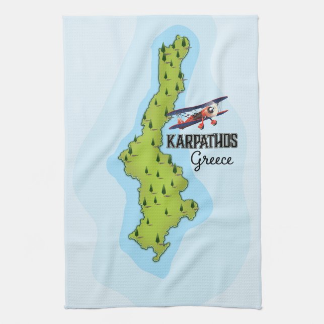 Karpathos Griechisch Map Illustriertes Reiseplakat Geschirrtuch (Vertikal)