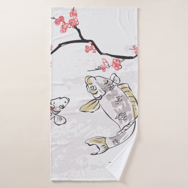 Karpfen Koi Fisch Naturlandschaft Sketch-Illustrat Badehandtuch (Badehandtuch)