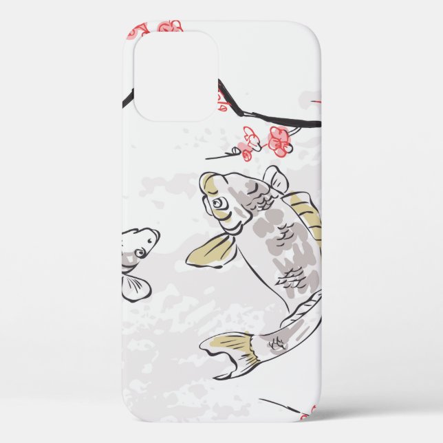 Karpfen Koi Fisch Naturlandschaft Sketch-Illustrat Case-Mate iPhone Hülle (Rückseite)