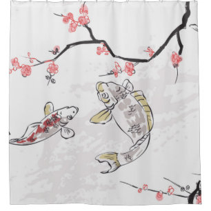 Karpfen Koi Fisch Naturlandschaft Sketch-Illustrat Duschvorhang