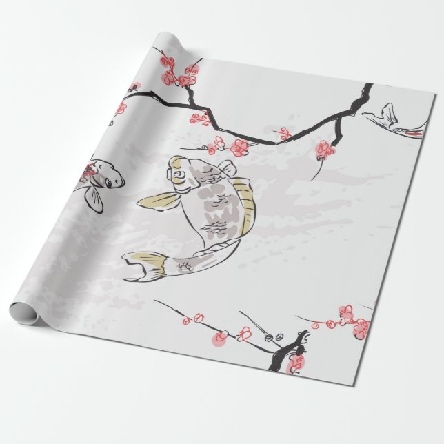 Karpfen Koi Fisch Naturlandschaft Sketch-Illustrat Geschenkpapier (Ungerollt)