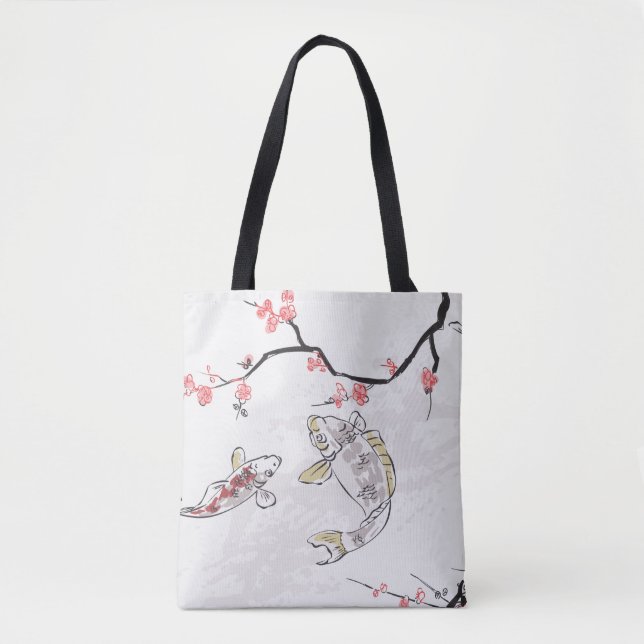 Karpfen Koi Fisch Naturlandschaft Sketch-Illustrat Tasche (Vorderseite)