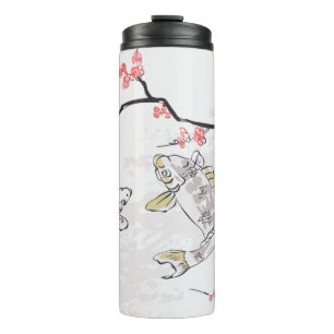Karpfen Koi Fisch Naturlandschaft Sketch-Illustrat Thermosbecher