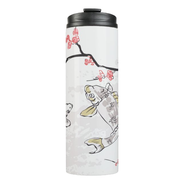 Karpfen Koi Fisch Naturlandschaft Sketch-Illustrat Thermosbecher (Vorderseite)