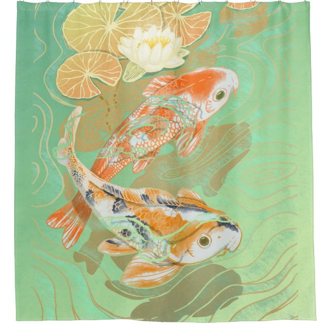 Karpfen Koi Fisch-Wasser-Lilien-Teich-Duschvorhang Duschvorhang (Vorderseite)