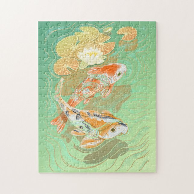 Karpfen Koi Fisch-Wasser-Lilien-Teich-Puzzlespiel (Vertikal)