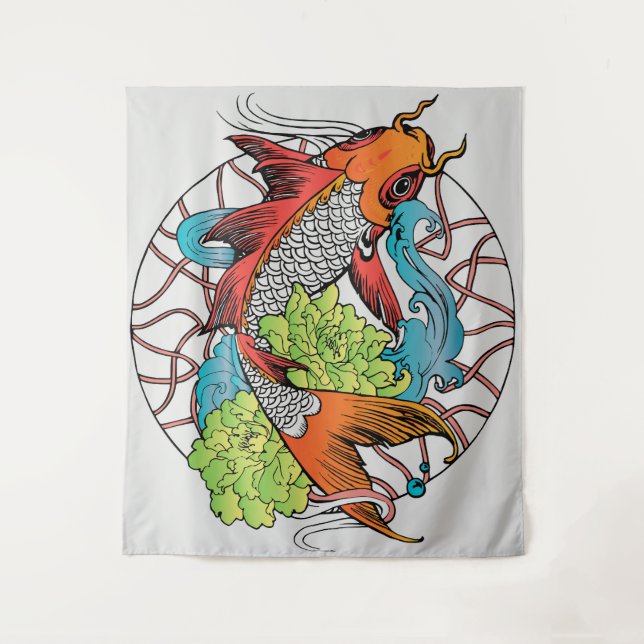 Karpfen Mandala Wandteppich (Vorderseite)