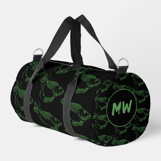 Karpfenfang Mit Monogramm Fischer Duffle Bag (Linke Seite)
