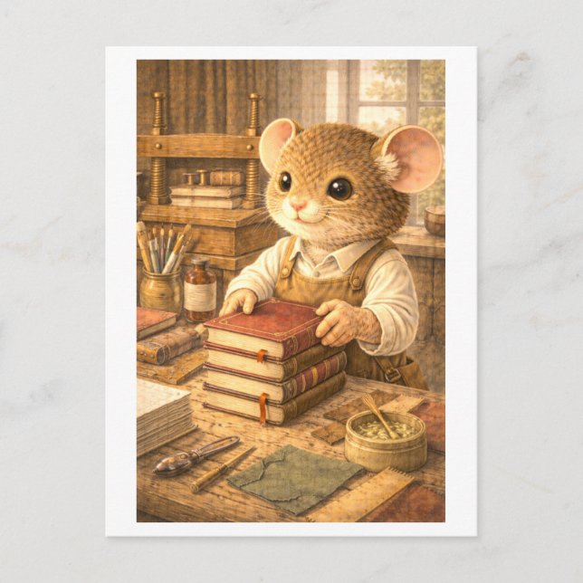 Karriere Maus als Buchbinder Postkarte (Vorderseite)