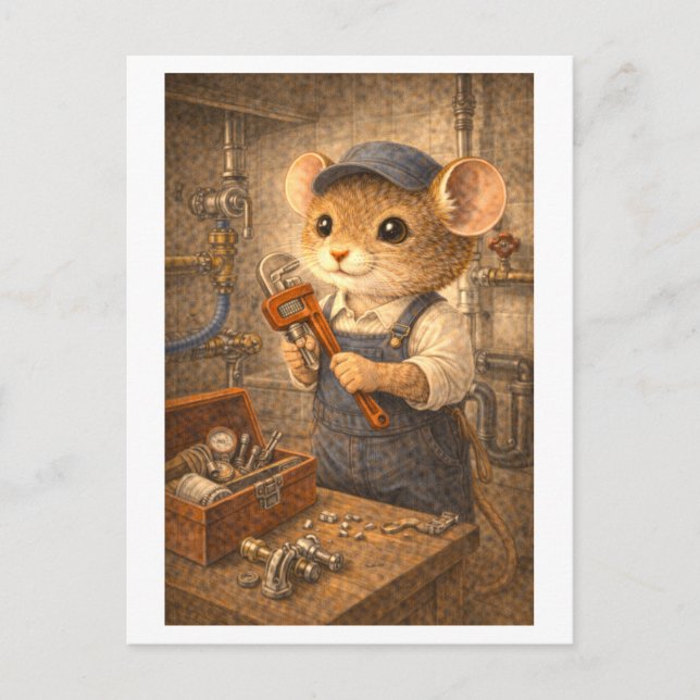 Karriere-Maus als Klempner Postkarte (Vorderseite)
