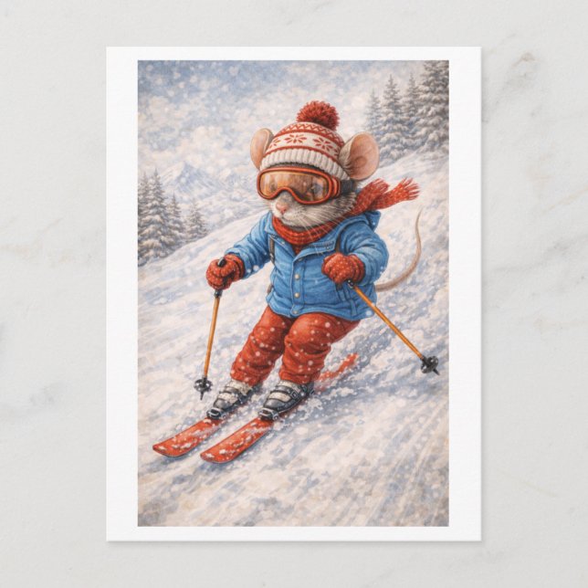 Karriere Maus als Skifahrer Postkarte (Vorderseite)