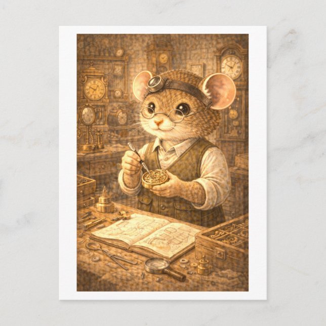 Karriere Maus als Uhrmacher Postkarte (Vorderseite)