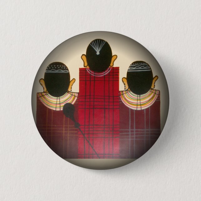 Karriertes Portrait der Masai-Familie Button (Vorderseite)