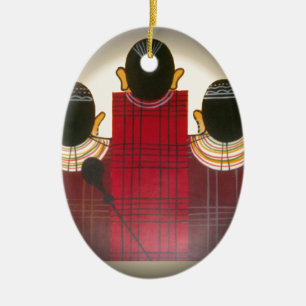 Karriertes Portrait der Masai-Familie Keramikornament
