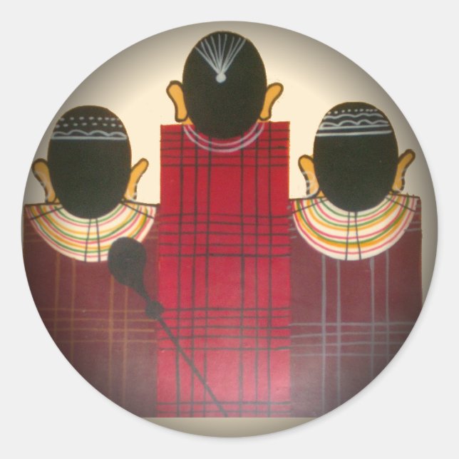 Karriertes Portrait der Masai-Familie Runder Aufkleber (Vorderseite)