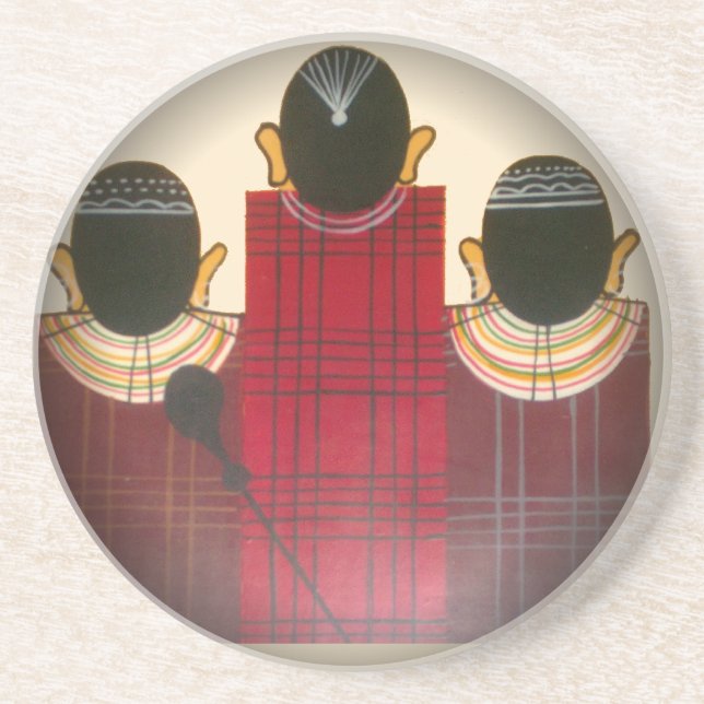 Karriertes Portrait der Masai-Familie Sandstein Untersetzer (Vorne)