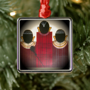 Karriertes Portrait der Masai-Familie Silbernes Ornament