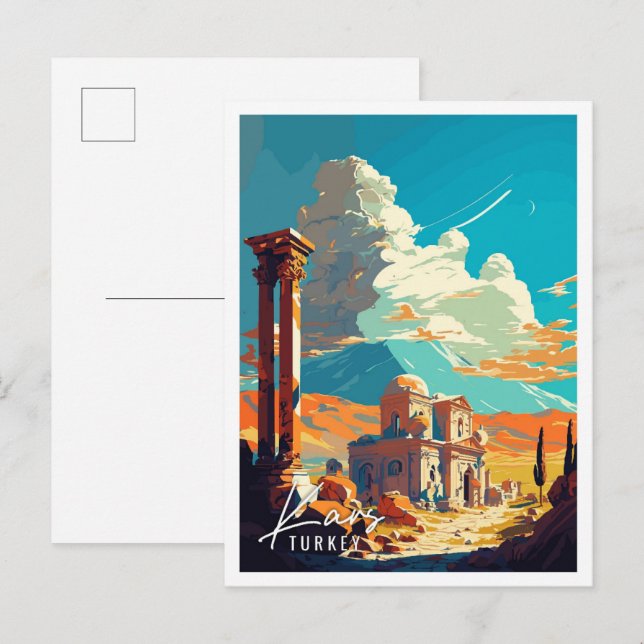 Kars Turkey Vintage Reise Illustration Postkarte (Vorne/Hinten)