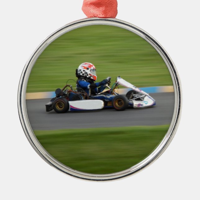Kart Laufen Silbernes Ornament (Vorne)