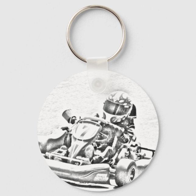 Kart Racing B/W Shading Schlüsselanhänger (Vorderseite)