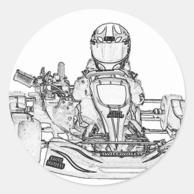 Kart Racing Bleistiftskizze Runder Aufkleber (Vorderseite)