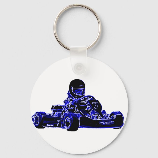Kart Racing Blue und White Schlüsselanhänger (Vorderseite)