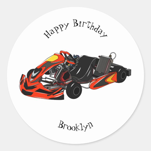 Kart racing Cartoon Illustration Runder Aufkleber (Vorderseite)