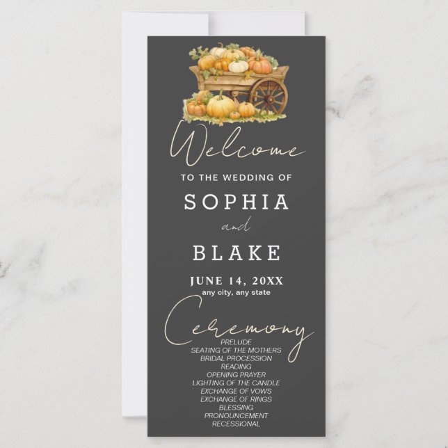 Kart von Pumpkins Fall Shadow Gray Wedding Program (Vorderseite)