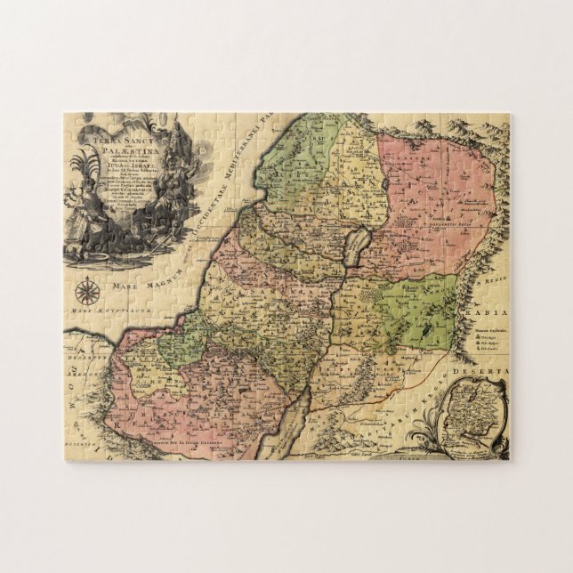 Karte 1759 von altem Israel mit den 12 Stämmen (Horizontal)