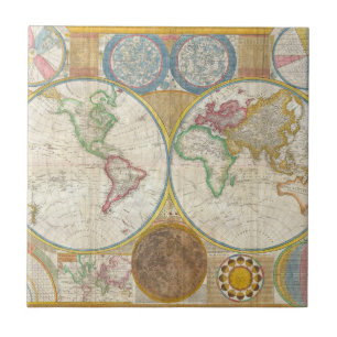Karte 1794 Samuel Dunn der Welt in den Hemisphäre Fliese