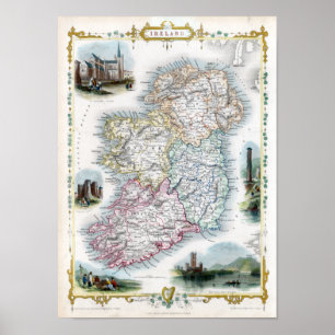Karte 1851 von Irland Poster