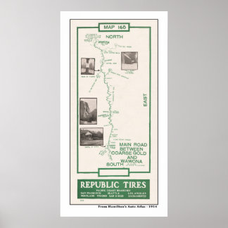Karte 1914, grobes Gold nach Wawona, Yosemite Poster
