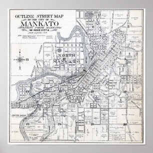 Karte 1914 von Mankato Minnesota Poster