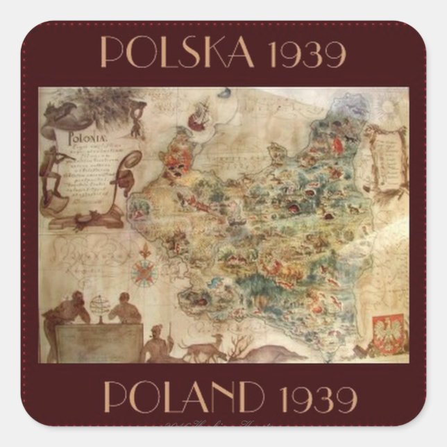 KARTE 1939 VON POLEN QUADRATISCHER AUFKLEBER (Vorderseite)