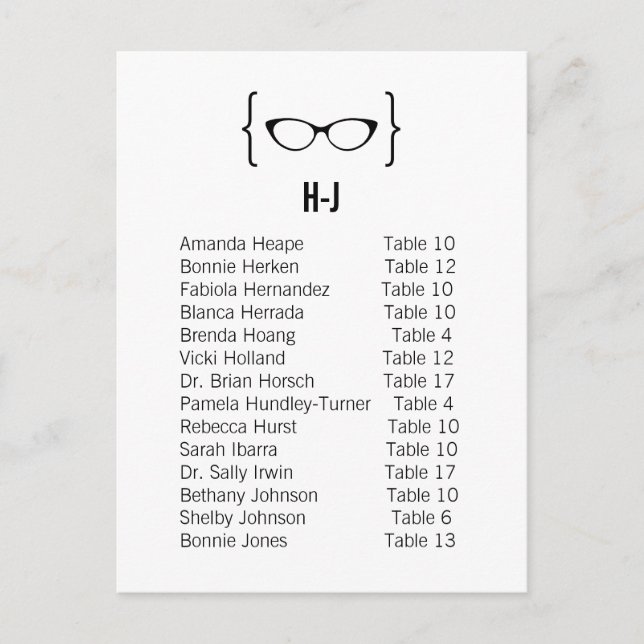 Karte 6 Geeky Glasses Sitzkarte Postkarte v2 (Vorderseite)