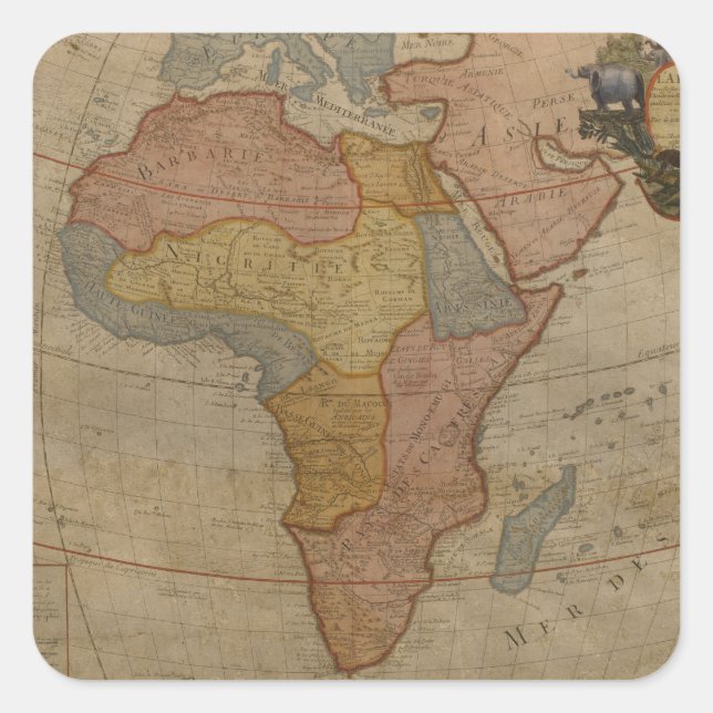 Karte Afrikas | 1700 Quadratischer Aufkleber (Vorderseite)