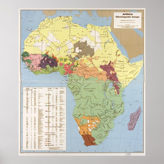 Karte Afrikas, ethnolinguistische Gruppen (1970) Poster (Vorne)