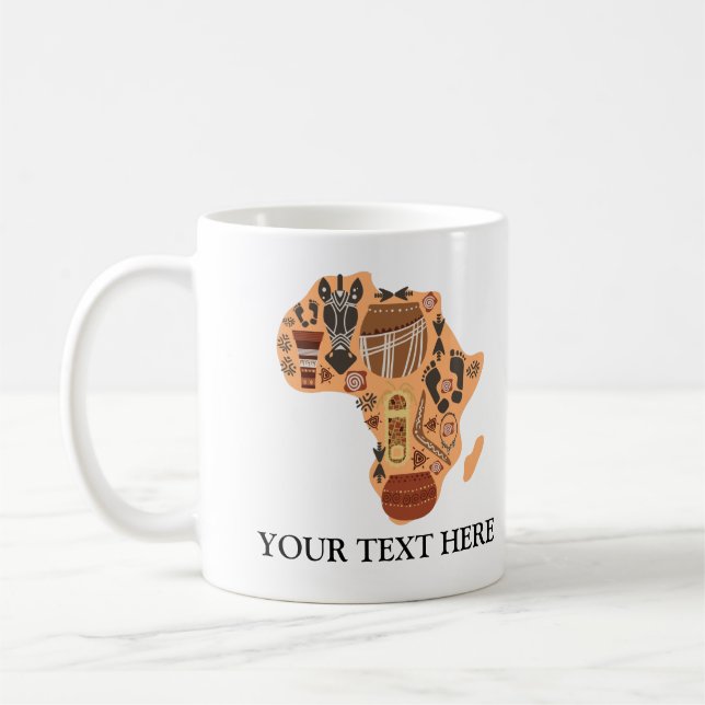 Karte Afrikas mit afrikanischem Kulturerbe Kaffeetasse (Links)