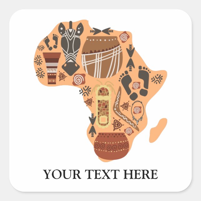 Karte Afrikas mit afrikanischem Kulturerbe Quadratischer Aufkleber (Vorderseite)