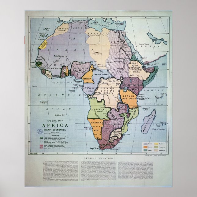 Karte Afrikas mit den Vertragsgrenzen von 1891 Poster (Vorne)