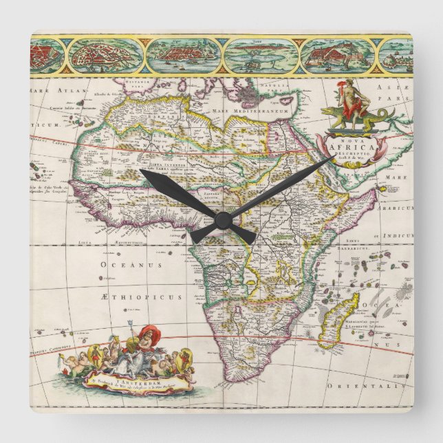 Karte Afrikas | Nova Africa Quadratische Wanduhr (Vorderseite)