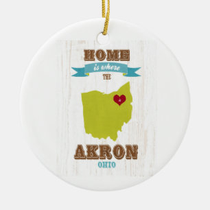 Karte Akrons, Ohio - Zuhause ist, wo das Herz ist Keramikornament