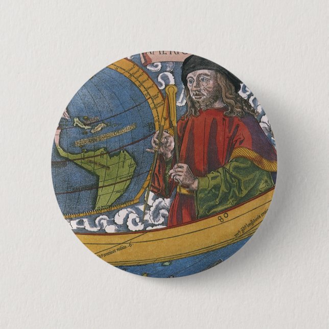 Karte Amerikas mit Explorer Amerigo Vespucci Button (Vorderseite)