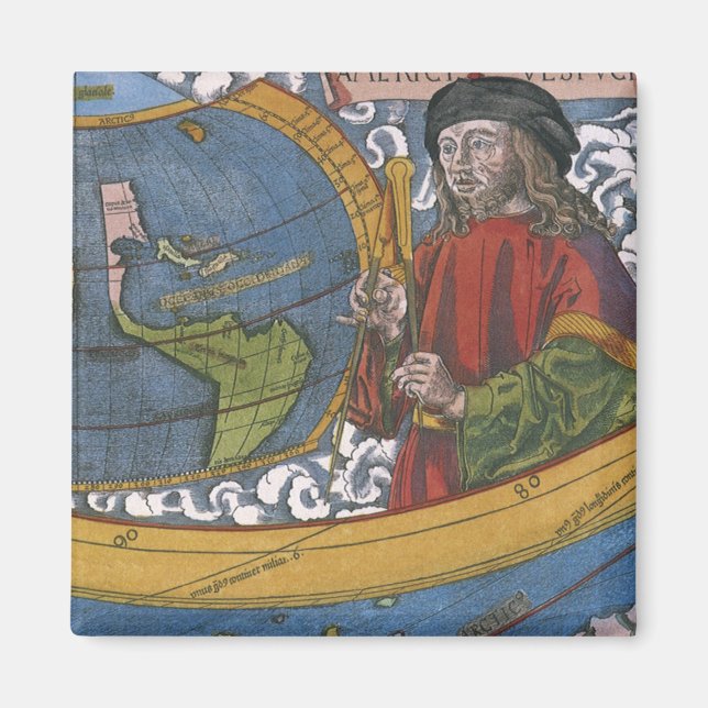 Karte Amerikas mit Explorer Amerigo Vespucci Magnet (Vorne)