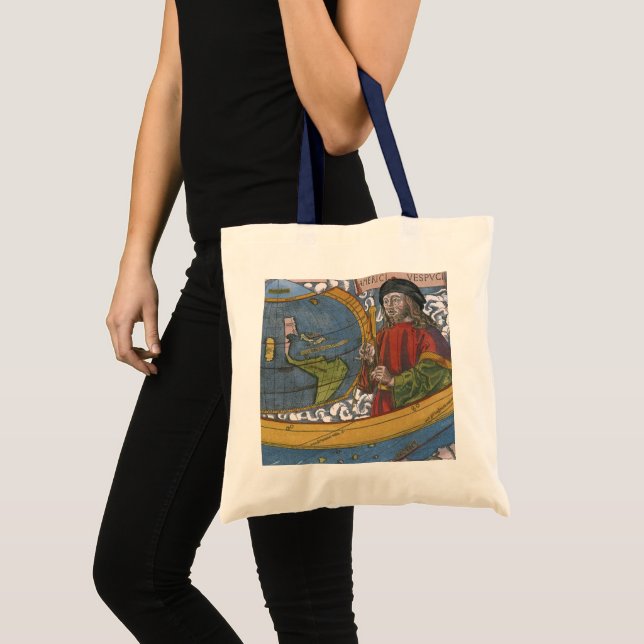 Karte Amerikas mit Explorer Amerigo Vespucci Tragetasche (Vorderseite (Produkt))