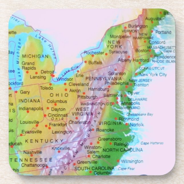Karte Appalachian Mountains East Coast US-Foto Getränkeuntersetzer (Vorderseite)