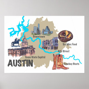 Karte Austins Texas Poster