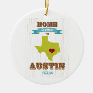 Karte Austins, Texas - Zuhause ist, wo das Herz Keramik Ornament