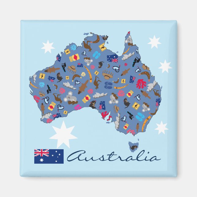 Karte Australiens mit Kulturgütern Magnet (Vorne)