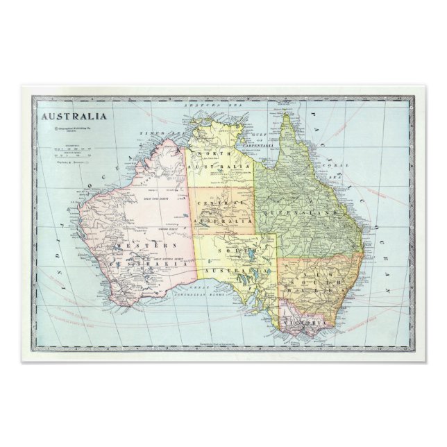 Karte Australiens mit Städten und Straßen 1932 - Fotodruck (Vorne)